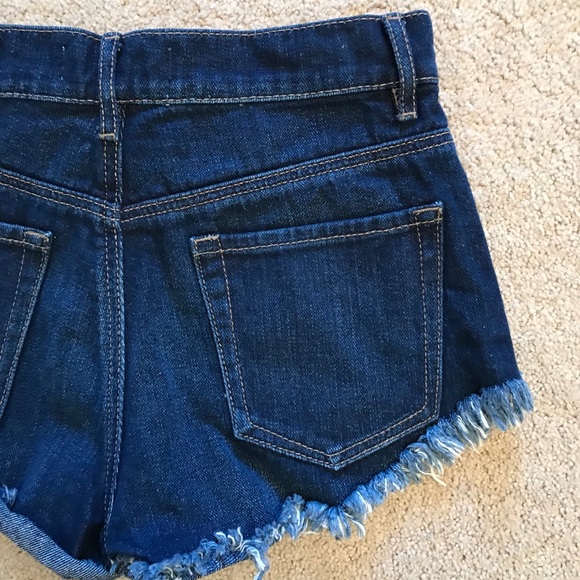 Bullhead High Rise Denim Shorts Womens Size 26 Blue Dark Wash Button Fly Raw Hem - Picture 11 of 12